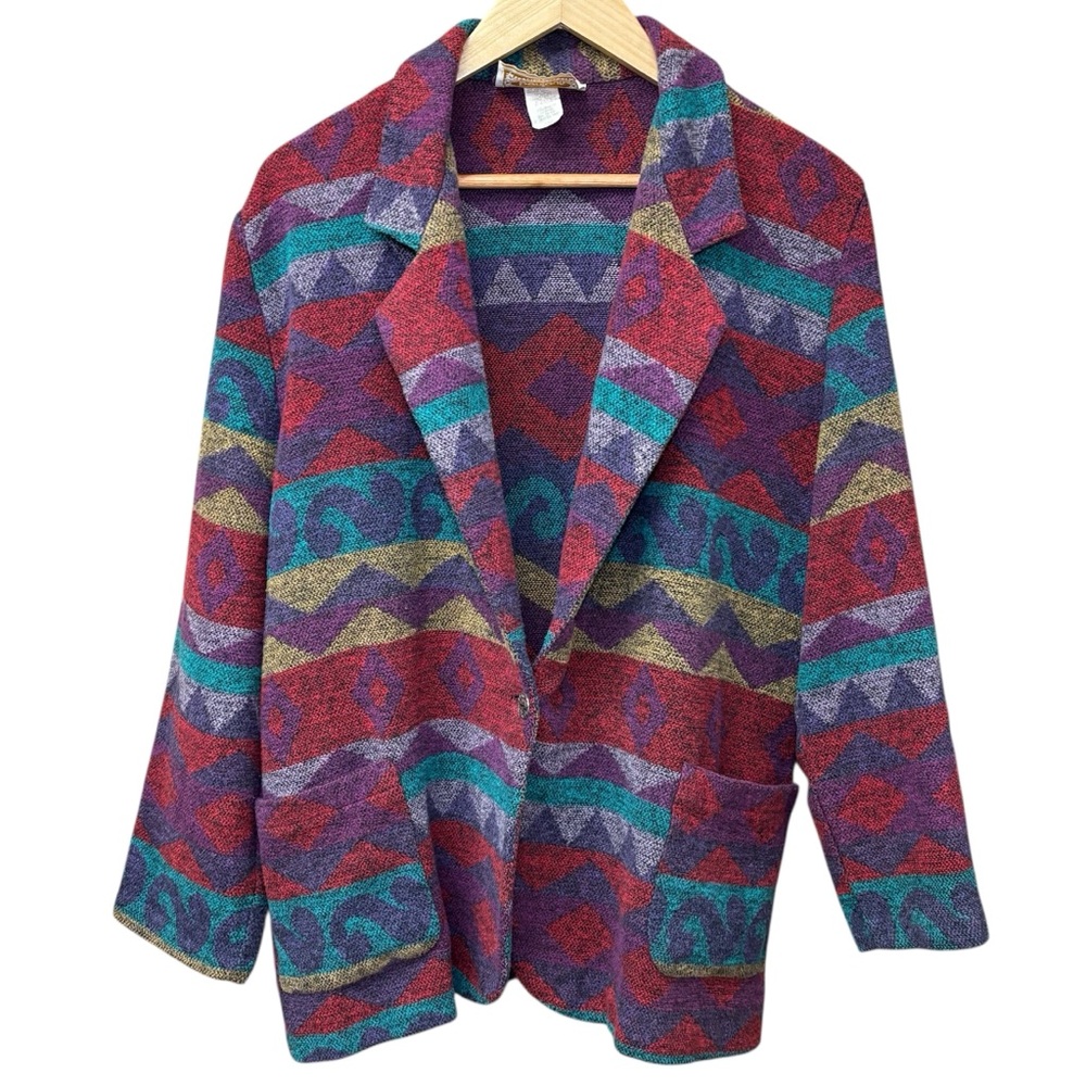 vintage Bonjour southwestern 90s print cotton blend single button blazer, large